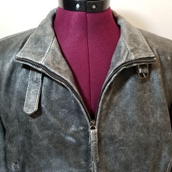 Max&Co., Italian, Lambskin Leather, Moto Jacket, Gray - Picture 4 of 8